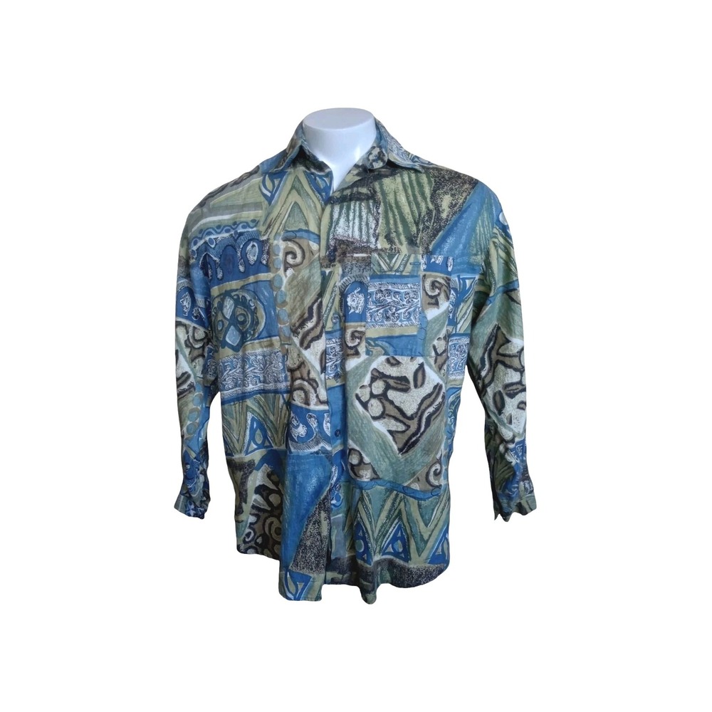 Bruno-Mens Long Sleeve Bold Safari Hawaii Snake Small 100% Linen Oversized